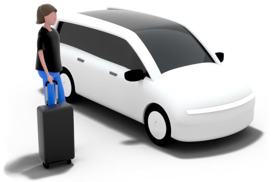 3D icon of a van and passenger and luggage next to the van