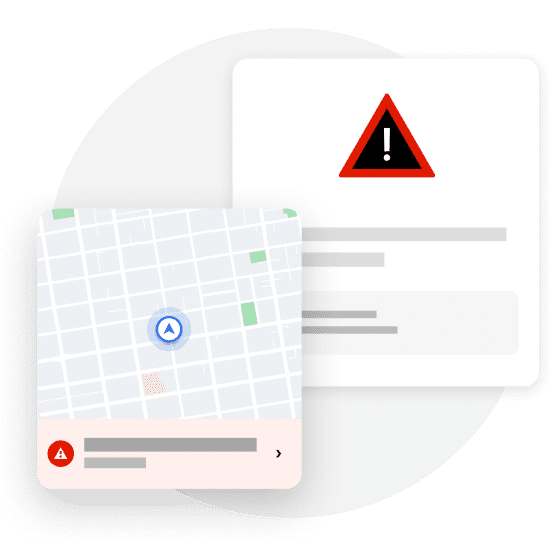 A simplified view of the app showing a map and a red alert, indicating that the person's account is deactivated.