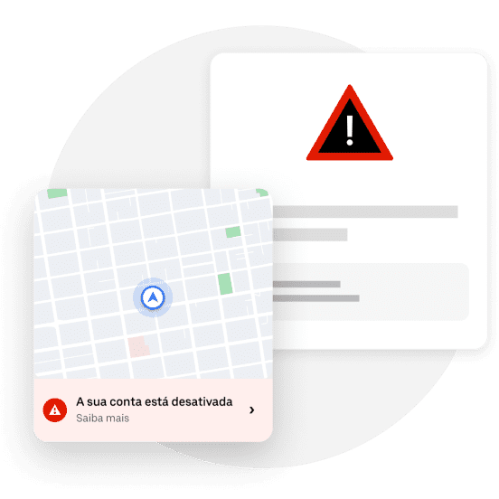 A simplified view of the app showing a map and a red alert, stating that the person's account is deactivated.